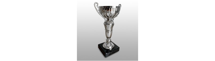 SILVER HANDLED TROPHY CUP ON SILVER RISER AVAILABLE IN 3 SIZES SILVER HANDLED TROPHY CUP ON SILVER RISER AVAILABLE IN 3 SIZES